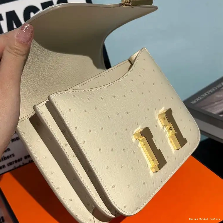 Affordable Hermes Gold White Constance Leather Ostrich Hardware Bag In 0416
